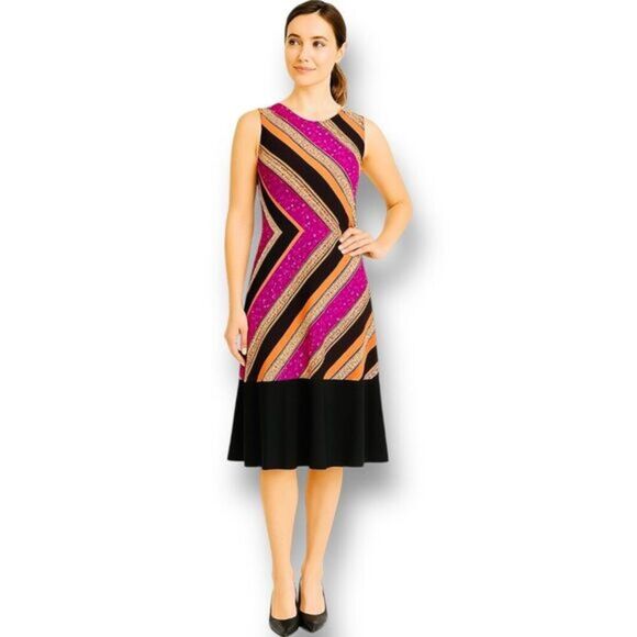 Tiana B. S Colorblock Midi Dress Sleeveless Geometric Print Retro Y2K Casual - Picture 1 of 8